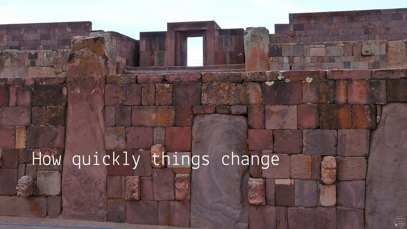 The steps of the Kalasasaya from the Sunken Temple in Tiwanaku